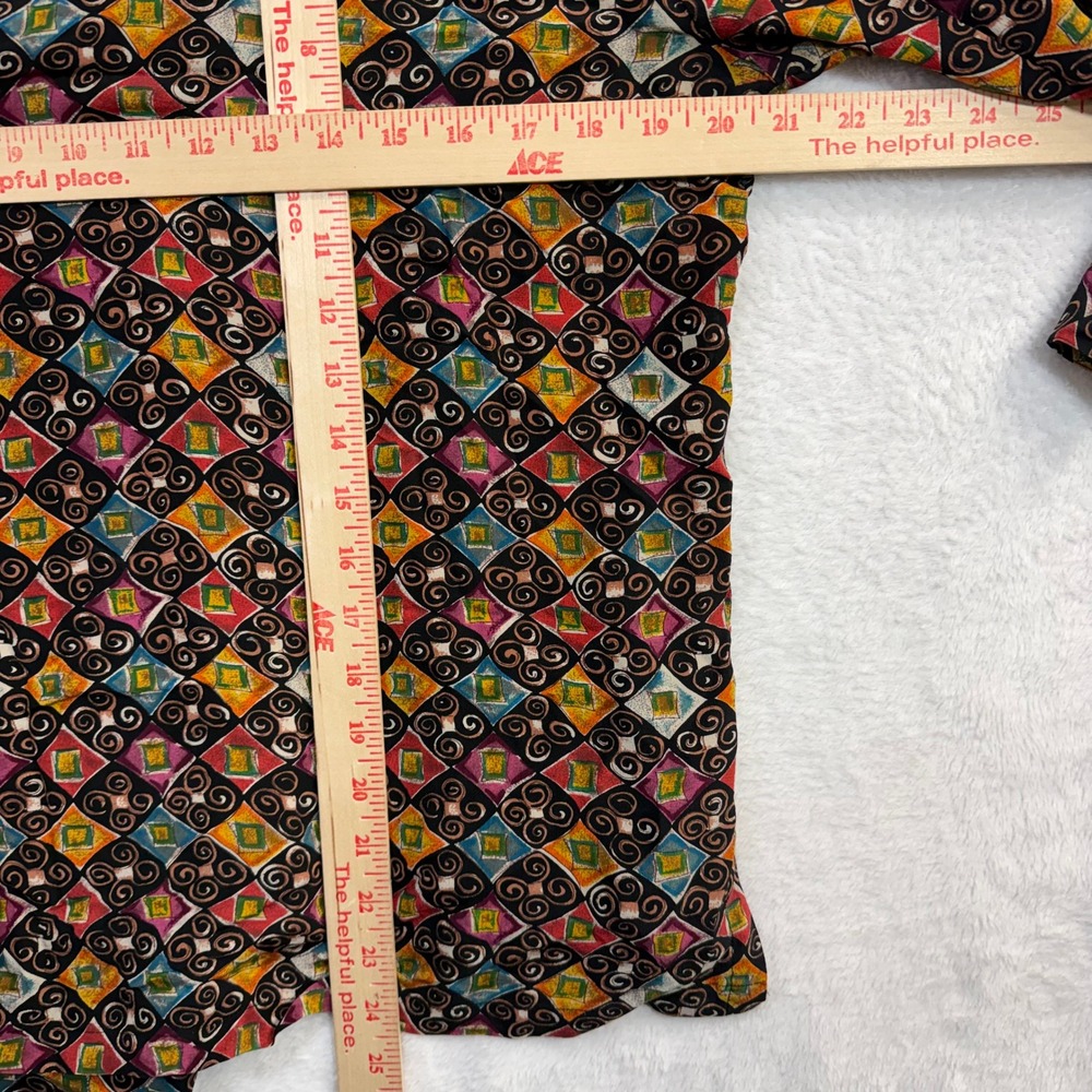 Vintage Tess M Button Up Top 100% Silk Maximalist Artsy Geometric Abstract 90s - Picture 7 of 10